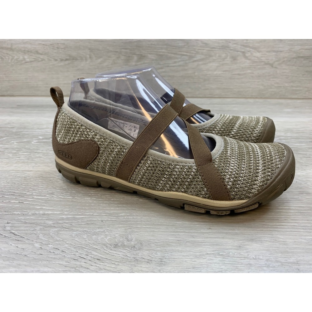 Keen CNX Mary Jane Flats Brown Tan Knit Elastic Strap Women's 7 Comfort Shoes
